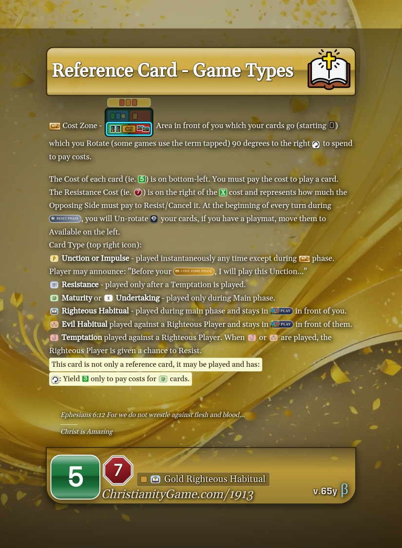 Reference Card - Game Types